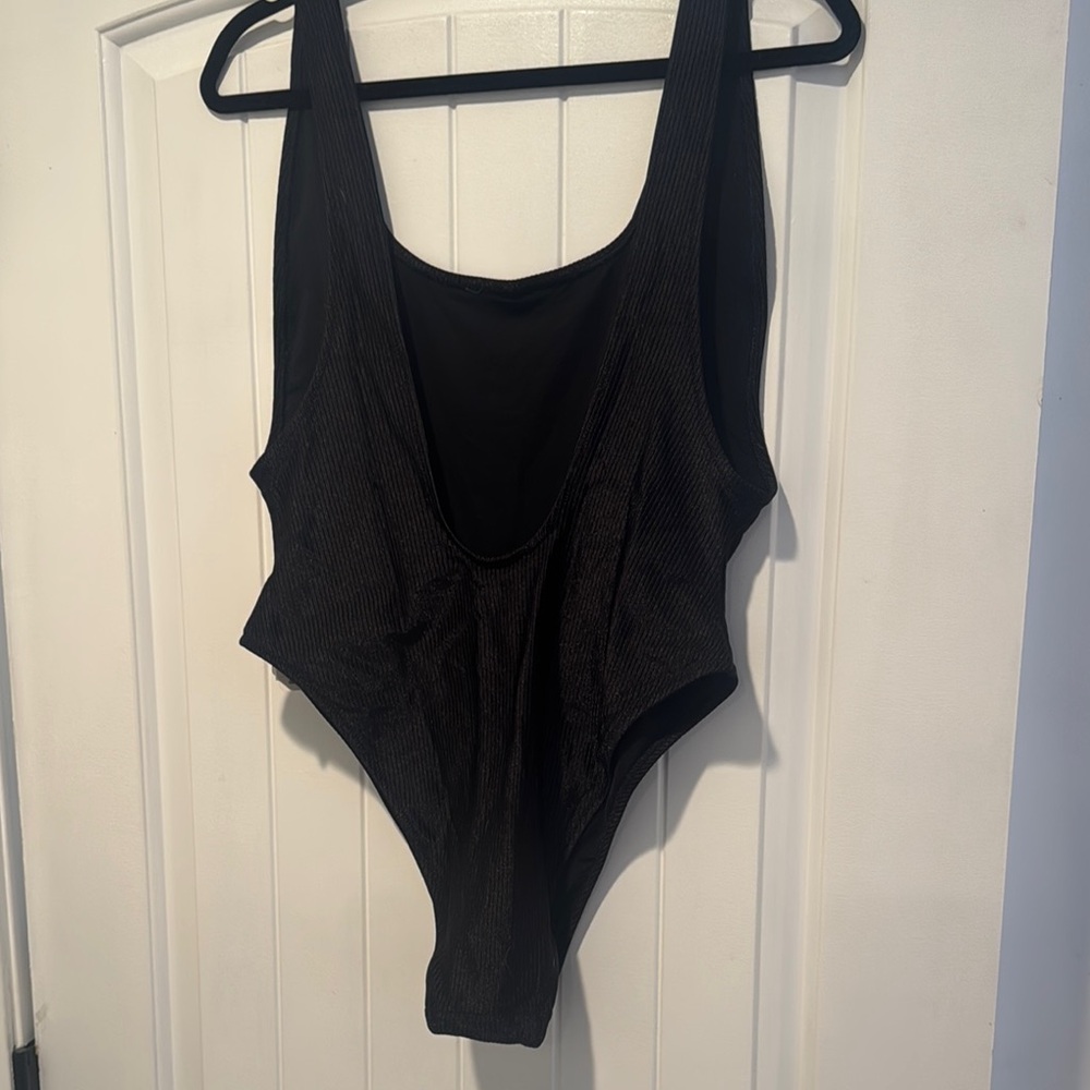 aerie Black Ribbed One-Piece Swimsuit - Picture 3 of 5